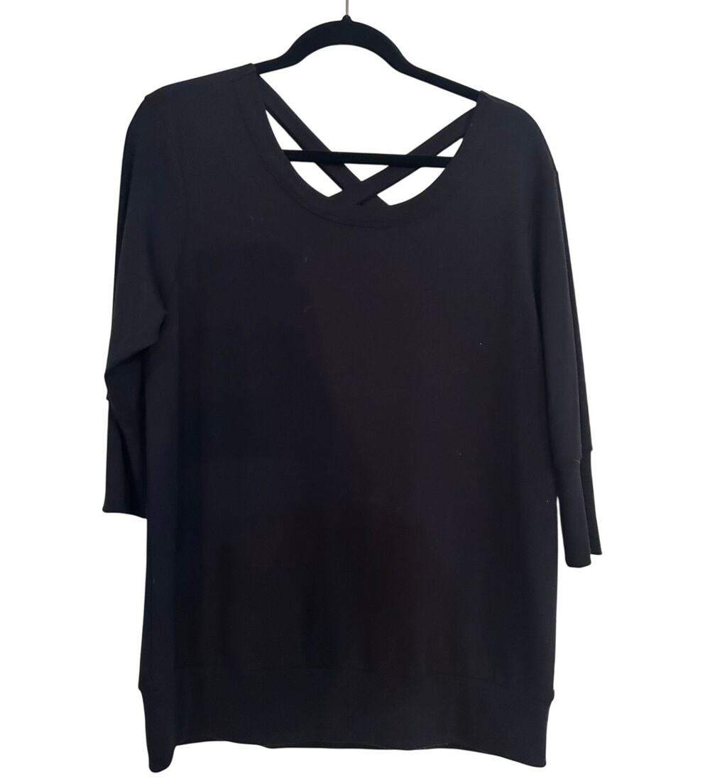 Heart R8 Black Long Sleeve Scoop Neck Knit Top Criss Cross Soft Loungewear Cozy